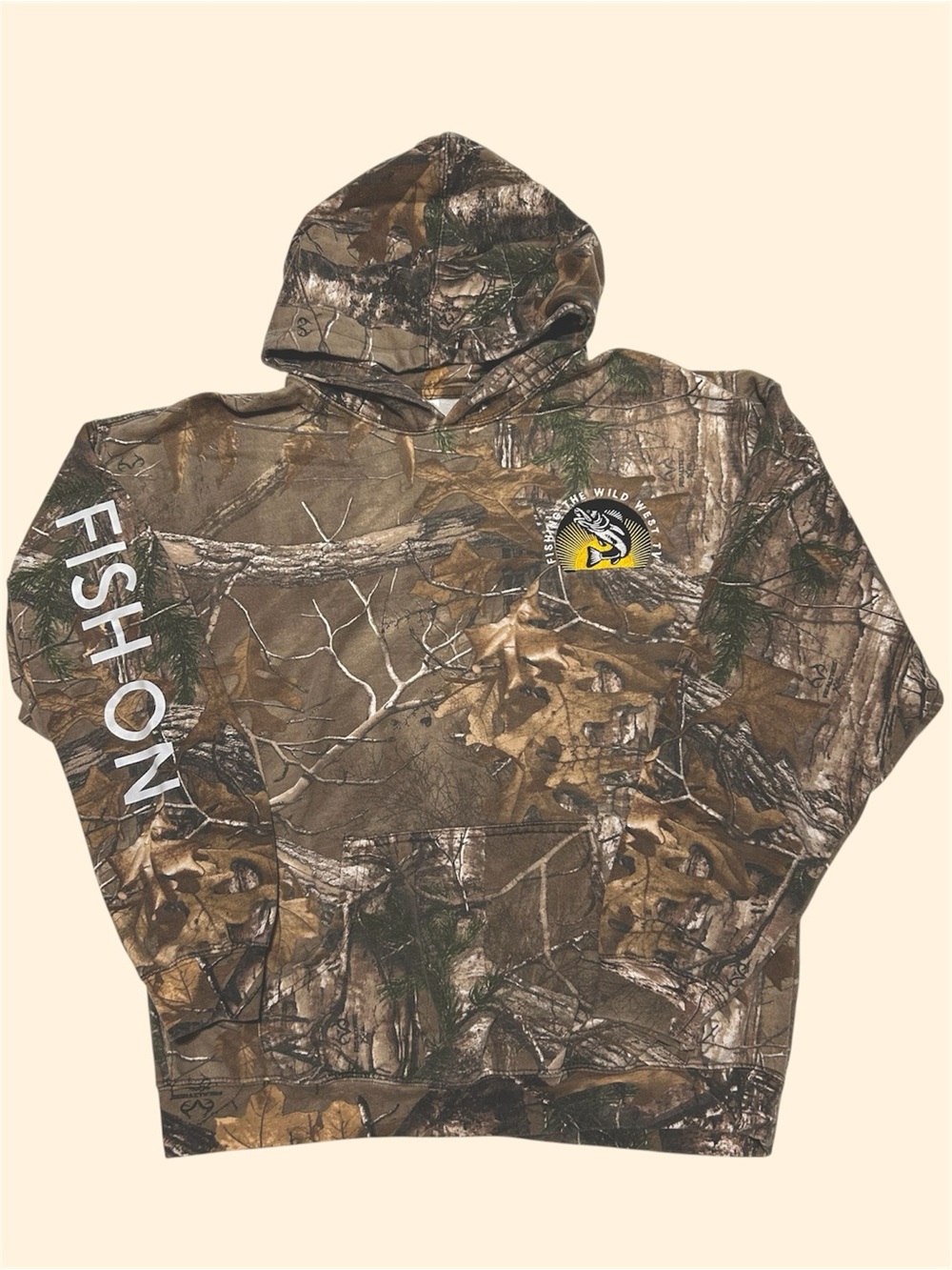 Y2K Paramont Dry Goods Realtree Camo Hoodie Fishing Theme Wes David Faded Large